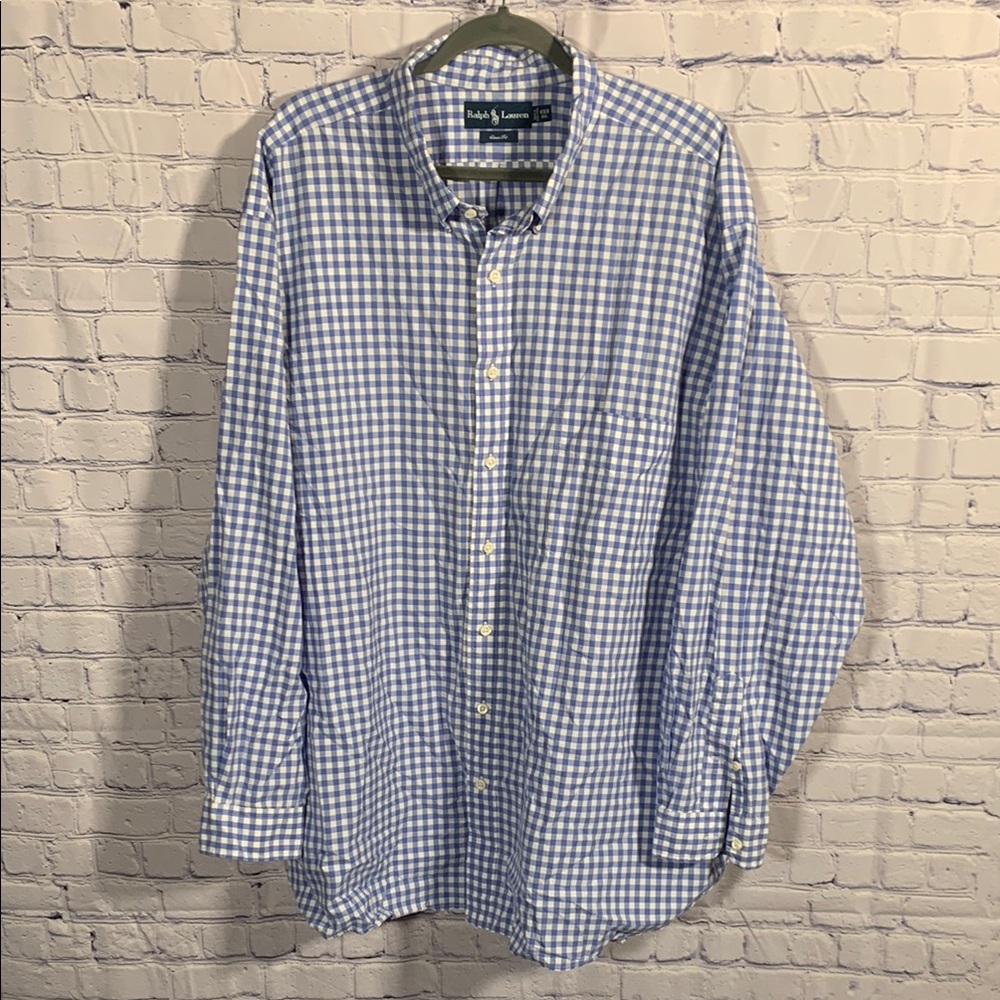 Ralph Lauren Mens Classi Fit Checkered Button Down Blue White Size 4XB Business